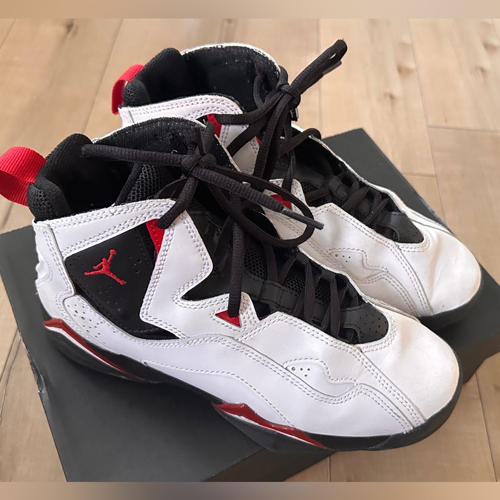 Air Jordan Kids White and Red Athletic Shoes